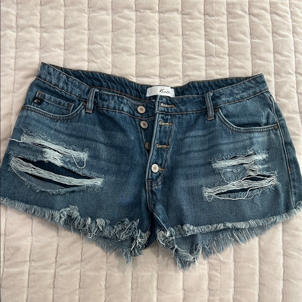 KanCan Blue Distressed Denim Shorts